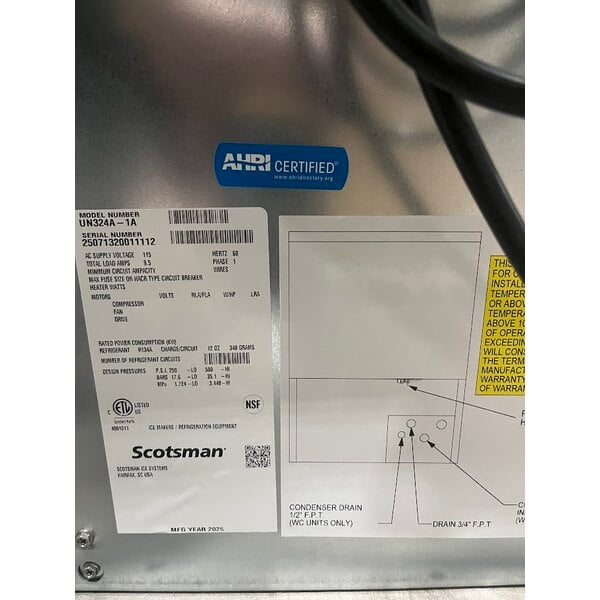 Scratch and Dent Scotsman UN324A-1 24" Air Cooled Undercounter Nugget Ice Machine - 340 lb.