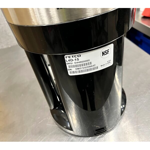 Scratch and Dent Fetco L4D-15 Luxus 1.5 Gallon Stainless Steel Coffee Server with Stand