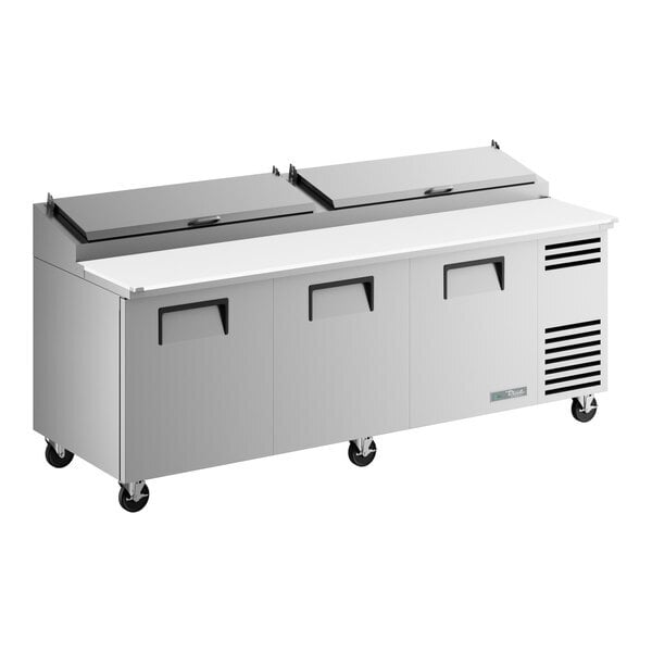 Scratch and Dent True TPP-AT2-93-HC 93 1/2" 3 Door Refrigerated Pizza Prep Table with 2 Lids