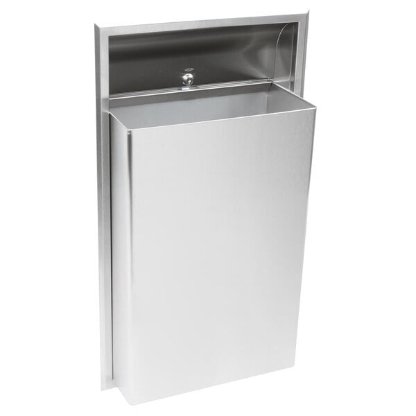 Scratch and Dent Bobrick B-3644 Stainless Steel Recessed Rectangular Trash Can