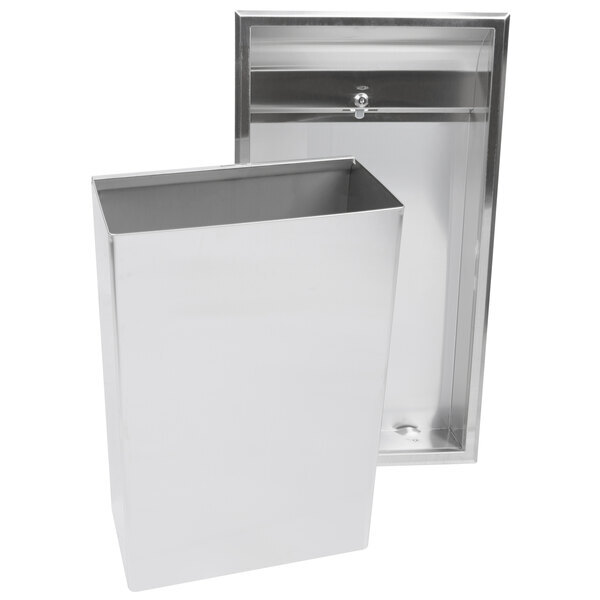 Scratch and Dent Bobrick B-3644 Stainless Steel Recessed Rectangular Trash Can
