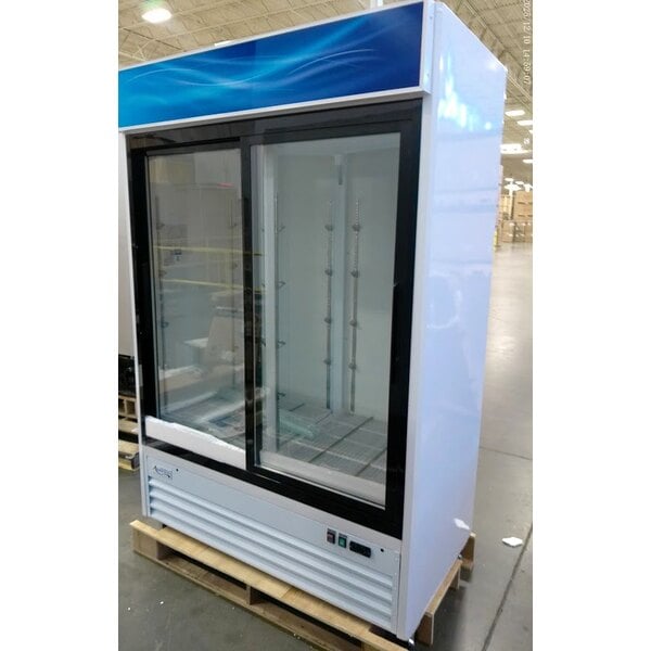 Scratch and Dent Avantco GDS-47-HC 53 1/8" White Customizable Sliding Glass Door Merchandiser Refrigerator with LED Lighting