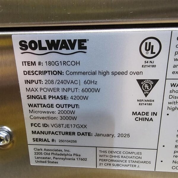 Scratch and Dent Solwave G1-RCO-H Countertop Stainless Steel Rapid Cook Ventless Oven with Programmable Touchscreen Controls - 208/240V