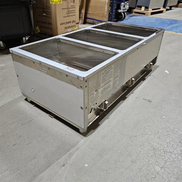 Scratch and Dent ServIt GST-3WE-LP Three Pan Open Well Liquid Propane Steam Table with Undershelf - 10,500 BTU