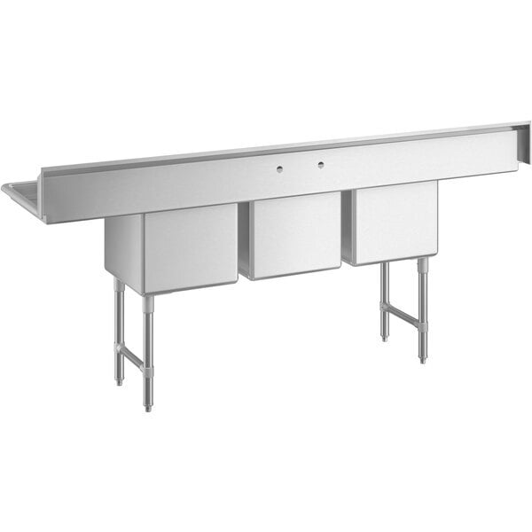 Scratch and Dent Regency 94" 16 Gauge Stainless Steel Three Compartment Commercial Sink with Cross Bracing and 2 Drainboards - 18" x 18" x 14" Bowls