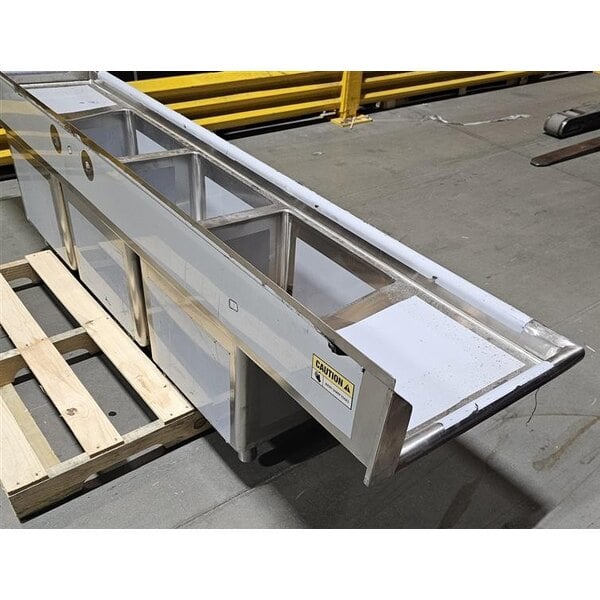 Scratch and Dent Regency 94" 16 Gauge Stainless Steel Three Compartment Commercial Sink with Cross Bracing and 2 Drainboards - 18" x 18" x 14" Bowls