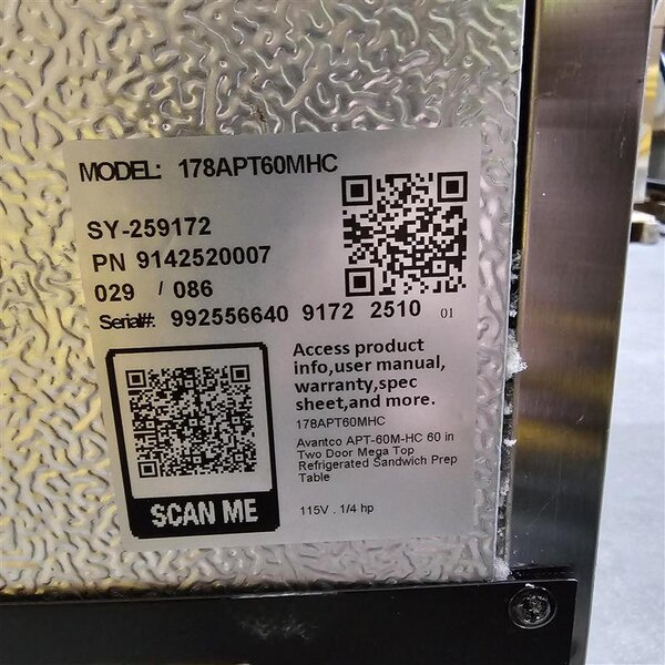 Scratch and Dent Avantco APT-60M-HC 60" 2 Door Mega Top Refrigerated Sandwich Prep Table