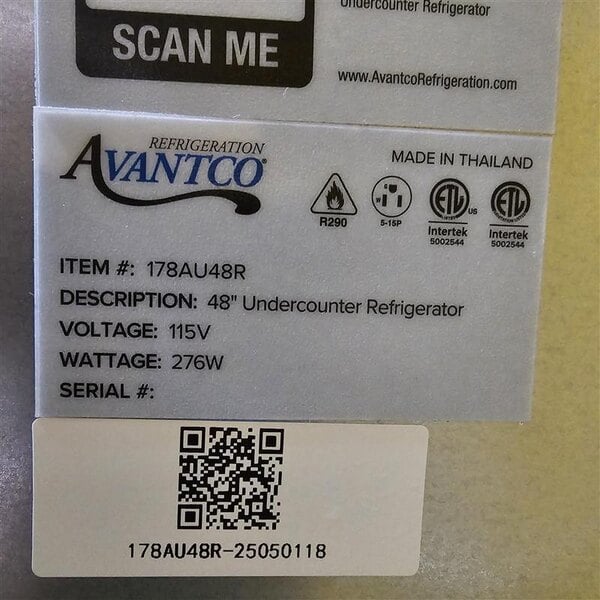 Scratch and Dent Avantco AU-48R 48" Undercounter Refrigerator