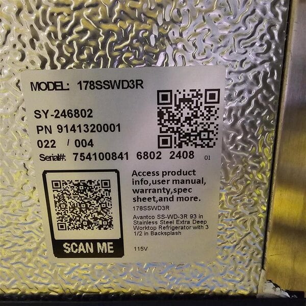 Scratch and Dent Avantco SS-WD-3R 93" Stainless Steel Extra Deep Worktop Refrigerator with 3 1/2" Backsplash