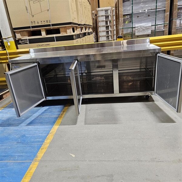 Scratch and Dent Avantco SS-WD-3R 93" Stainless Steel Extra Deep Worktop Refrigerator with 3 1/2" Backsplash