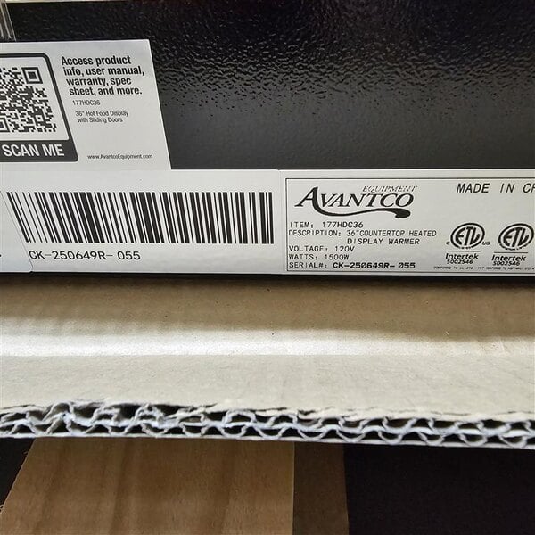 Scratch and Dent Avantco HDC-36 36" Self/Full Service 3 Shelf Countertop Heated Display Case with Sliding Doors - 120V, 1580W