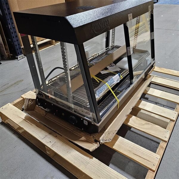 Scratch and Dent Avantco HDC-36 36" Self/Full Service 3 Shelf Countertop Heated Display Case with Sliding Doors - 120V, 1580W