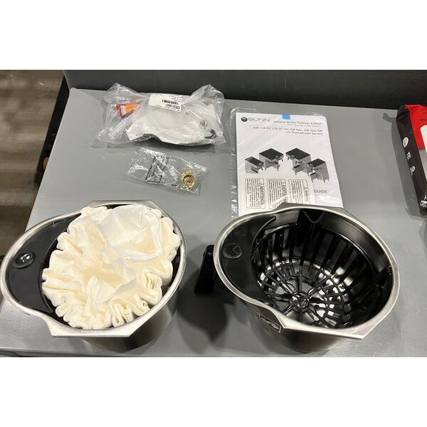 Scratch and Dent Bunn 53400.0101 ICB Twin Tall Platinum Edition Infusion Series Black / Silver Twin Automatic Coffee Brewer - 120/240V, 6000W