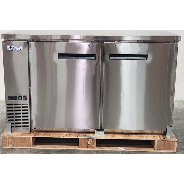 Scratch and Dent Avantco UBB-60-HC-S 60" Stainless Steel Counter Height Narrow Solid Door Back Bar Refrigerator with LED Lighting