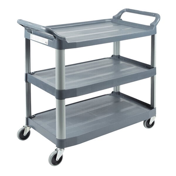 Scratch and Dent Rubbermaid® FG409100GRAY Xtra Gray 300 lb. Three Shelf Utility Cart / Bus Cart 40" x 20" x 37"
