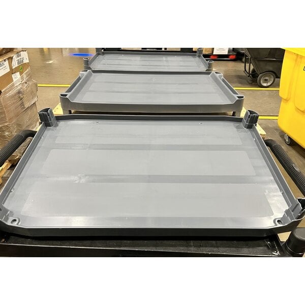 Scratch and Dent Rubbermaid® FG409100GRAY Xtra Gray 300 lb. Three Shelf Utility Cart / Bus Cart 40" x 20" x 37"