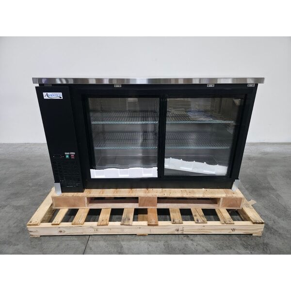Scratch and Dent Avantco UBB-60S-HC 60" Black Counter Height Narrow Sliding Glass Door Back Bar Refrigerator with LED Lighting