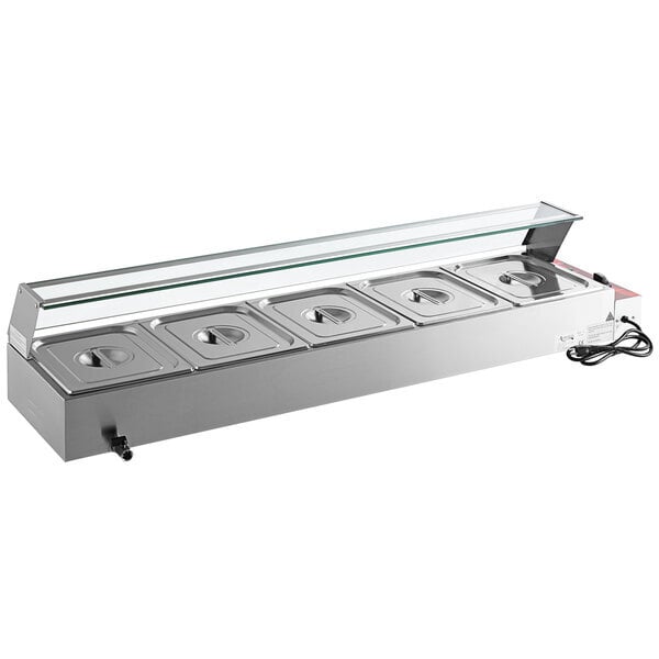 Scratch and Dent Avantco BMFW5 57" Electric Bain Marie Buffet Countertop Food Warmer with 5 Half Size Wells - 1750W, 120V