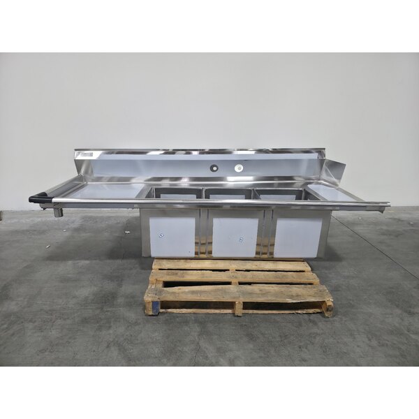 Scratch and Dent Regency 16-Gauge 7' Soiled / Dirty Dish Table with 3-Compartment Sink - 16" x 20" x 14" Bowls - Left Drainboard