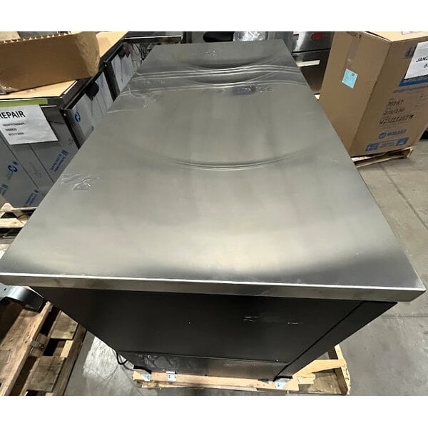 Scratch and Dent Avantco UBB-48S-HC 48" Black Counter Height Narrow Sliding Glass Door Back Bar Refrigerator with LED Lighting