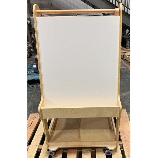 Scratch and Dent Flash Furniture Bright Beginnings 24 1/2" x 48 1/4" Wooden Mobile Double-Sided 2-Person Art Station with Bottom Shelf and Paper Roll Holder