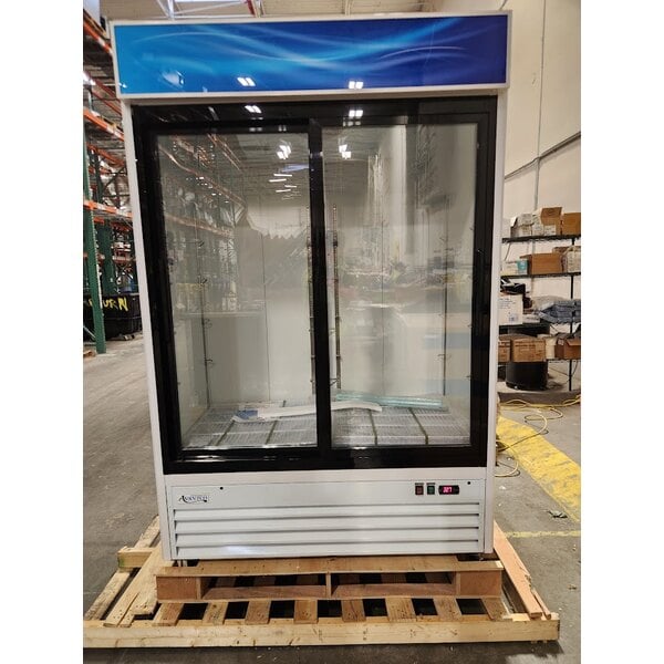 Scratch and Dent Avantco GDS-47-HC 53 1/8" White Customizable Sliding Glass Door Merchandiser Refrigerator with LED Lighting