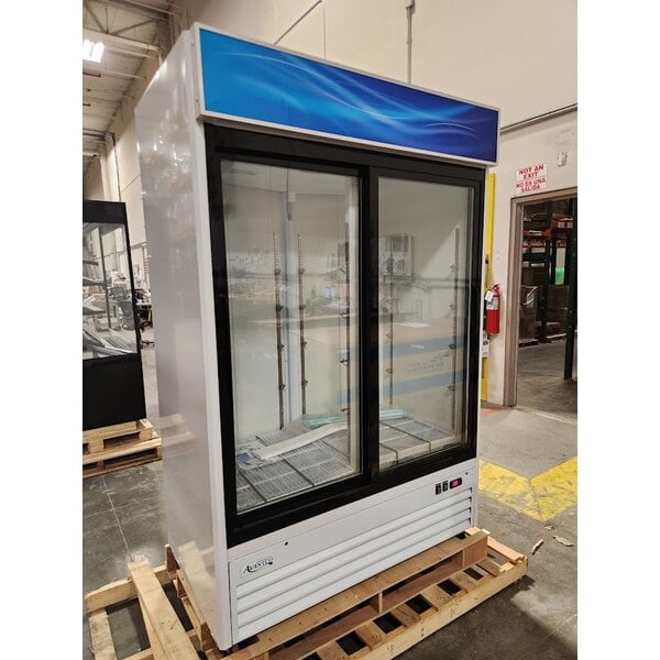 Scratch and Dent Avantco GDS-47-HC 53 1/8" White Customizable Sliding Glass Door Merchandiser Refrigerator with LED Lighting
