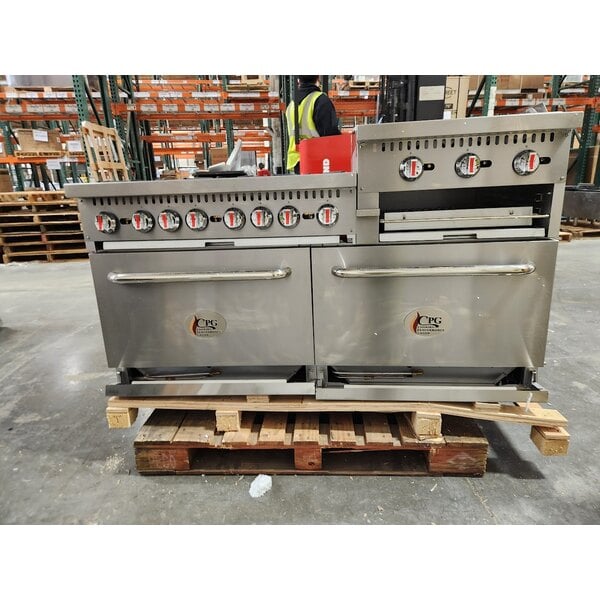 Scratch and Dent Cooking Performance Group S60-GS24-N Natural Gas 6 Burner 60" Range with 24" Griddle/Broiler and 2 Standard Ovens - 276,000 BTU