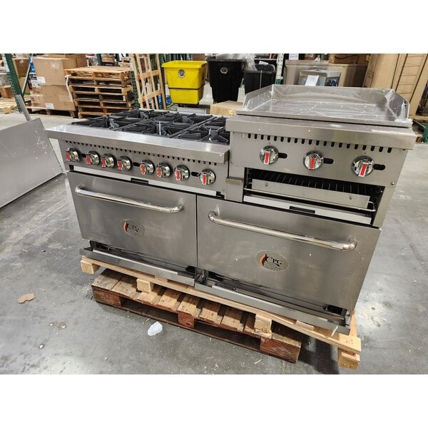 Scratch and Dent Cooking Performance Group S60-GS24-N Natural Gas 6 Burner 60" Range with 24" Griddle/Broiler and 2 Standard Ovens - 276,000 BTU
