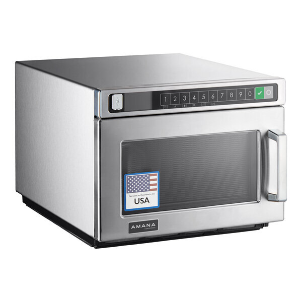 Scratch and Dent Amana HDC1015 Heavy-Duty Stainless Steel Commercial Microwave with Push Button Controls - 120V, 1000W
