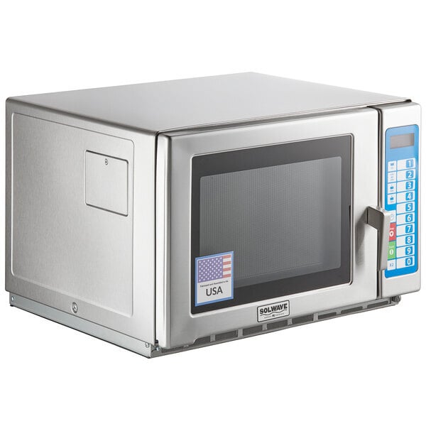 Scratch and Dent Solwave Ameri-Series Medium-Duty Stainless Steel Commercial Microwave with Push Button Controls - 120V, 1,200W
