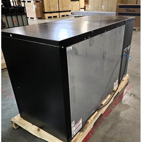 Scratch and Dent True TBB24-60-2G-Z1-BST-B-1 60 1/8" Black Glass Door Back Bar Refrigerator with Black Sub Top and LED Lighting