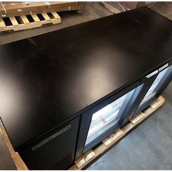 Scratch and Dent True TBB24-60-2G-Z1-BST-B-1 60 1/8" Black Glass Door Back Bar Refrigerator with Black Sub Top and LED Lighting
