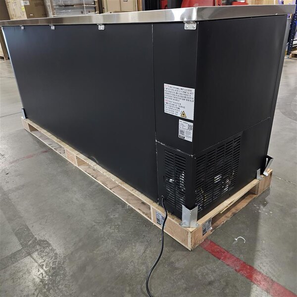 Scratch and Dent Avantco UBB-4G-HC 90" Black Counter Height Glass Door Back Bar Refrigerator with LED Lighting