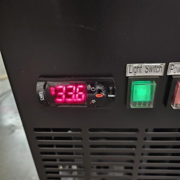 Scratch and Dent Avantco UBB-4G-HC 90" Black Counter Height Glass Door Back Bar Refrigerator with LED Lighting