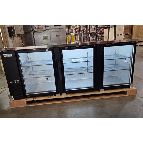 Scratch and Dent Avantco UBB-4G-HC 90" Black Counter Height Glass Door Back Bar Refrigerator with LED Lighting
