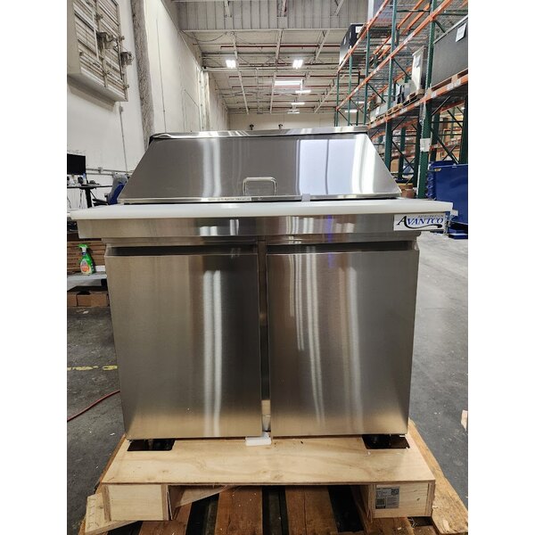 Scratch and Dent Avantco SS-PT-36M-C 36" 2 Door Mega Top Stainless Steel Refrigerated Sandwich Prep Table with 10 1/2" Cutting Board