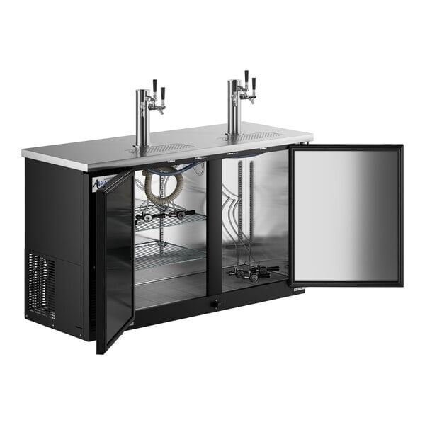 Scratch and Dent Avantco UDD-60-HC (2) Triple Tap Shallow Depth Kegerator Beer Dispenser - Black, (2) 1/2 Keg Capacity