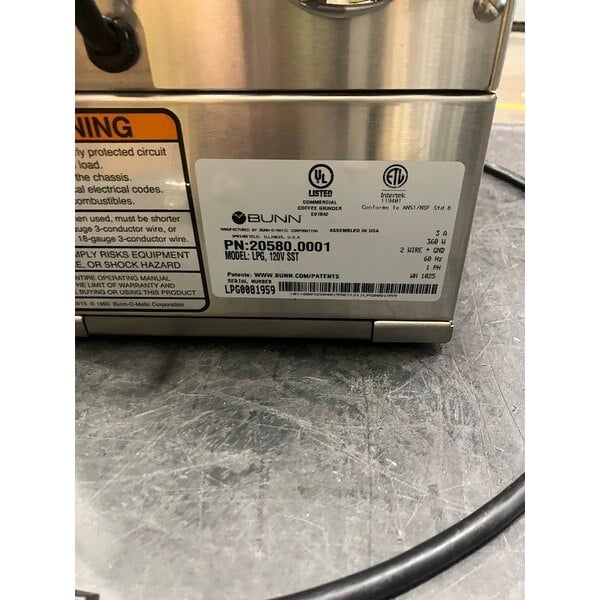 Scratch and Dent Bunn 20580.0001 LPG Low Profile 6 lb. Single Hopper Grinder - 120V