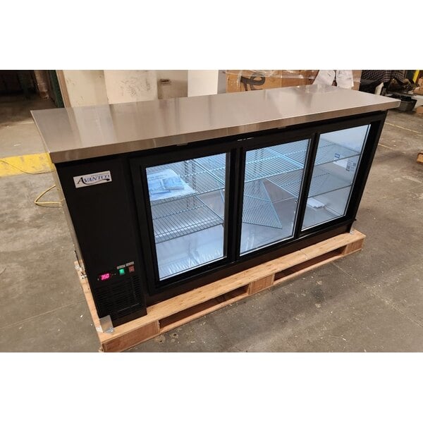 Scratch and Dent Avantco UBB-72S-HC 73" Black Counter Height Narrow Sliding Glass Door Back Bar Refrigerator with LED Lighting
