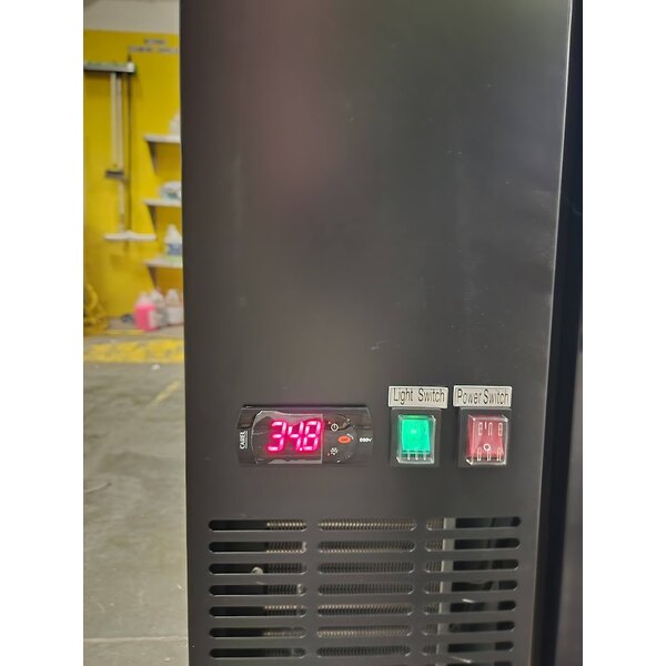 Scratch and Dent Avantco UBB-72S-HC 73" Black Counter Height Narrow Sliding Glass Door Back Bar Refrigerator with LED Lighting