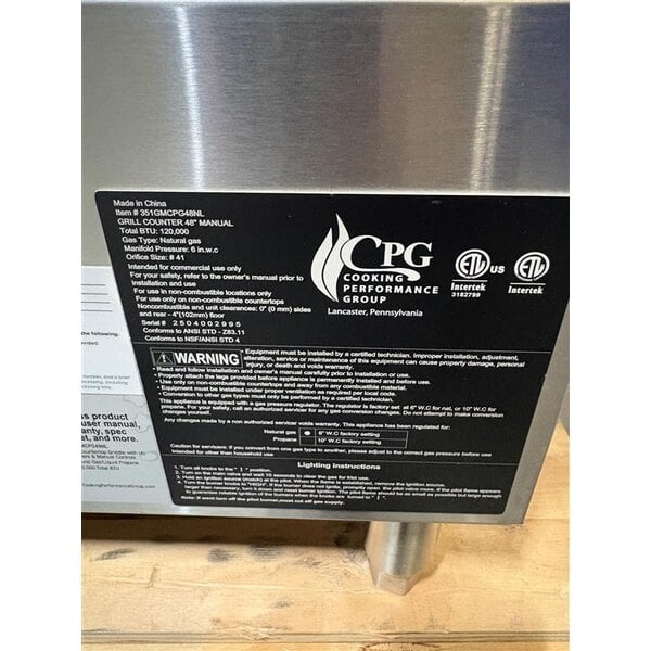 Scratch and Dent Cooking Performance Group GM-CPG-48-NL 48" Gas Countertop Griddle with Manual Controls - 120,000 BTU
