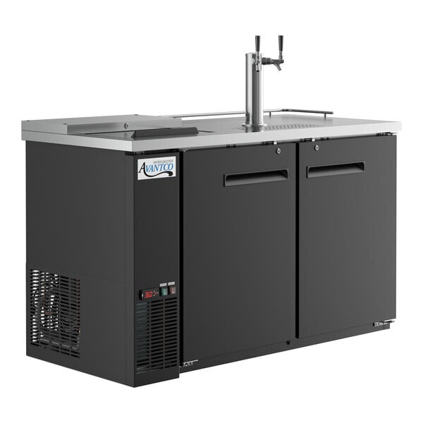Scratch and Dent Avantco UDD-2-CT Black Kegerator / Beer Dispenser with Double Tap Tower and Club Top - (2) 1/2 Keg Capacity