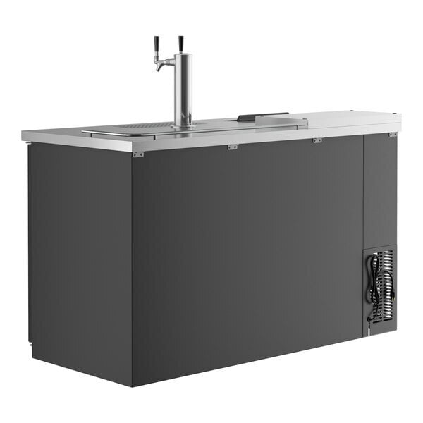 Scratch and Dent Avantco UDD-2-CT Black Kegerator / Beer Dispenser with Double Tap Tower and Club Top - (2) 1/2 Keg Capacity