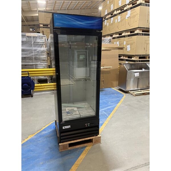Scratch and Dent Avantco GDC-23-HC 28 3/8" Black Customizable Swing Glass Door Merchandiser Refrigerator with LED Lighting