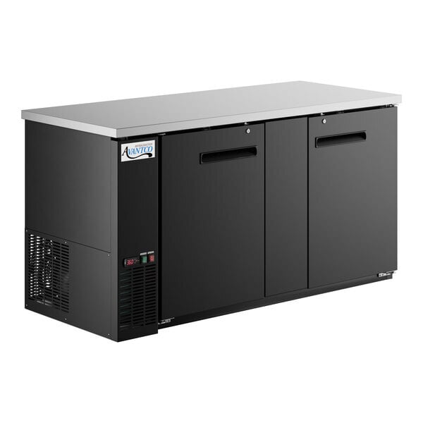Scratch and Dent Avantco UBB-3-HC 69" Black Counter Height Solid Door Back Bar Refrigerator with LED Lighting