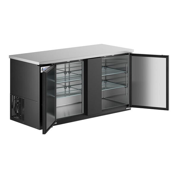 Scratch and Dent Avantco UBB-3-HC 69" Black Counter Height Solid Door Back Bar Refrigerator with LED Lighting