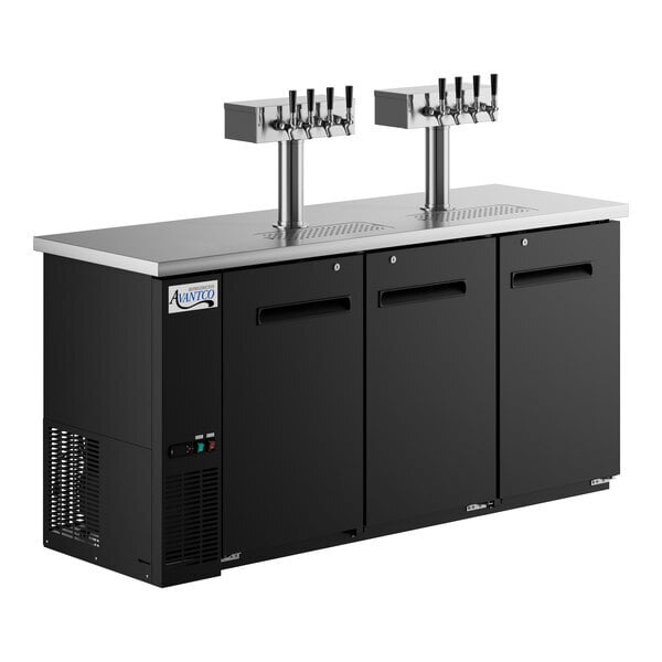 Scratch and Dent Avantco UDD-72-HC (2) Four Tap Shallow Depth Kegerator Beer Dispenser - Black, (3) 1/2 Keg Capacity