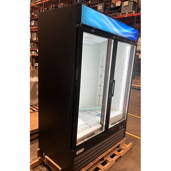 Scratch and Dent Avantco GDC-49-HC 53" Black Customizable Swing Glass Door Merchandiser Refrigerator with LED Lighting