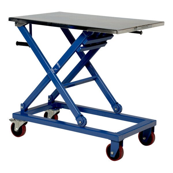 Scratch and Dent Vestil 37 7/16" x 23 5/8" Blue Steel Manual Scissor Lift Cart with 18"-40" Lift and 660 lb. Capacity CART-660-M